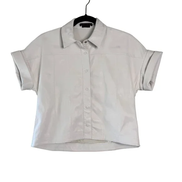 ALICE + OLIVIA Edyth Vegan Leather Top Womens XS Oversized Crop Button Shirt - Picture 1 of 8